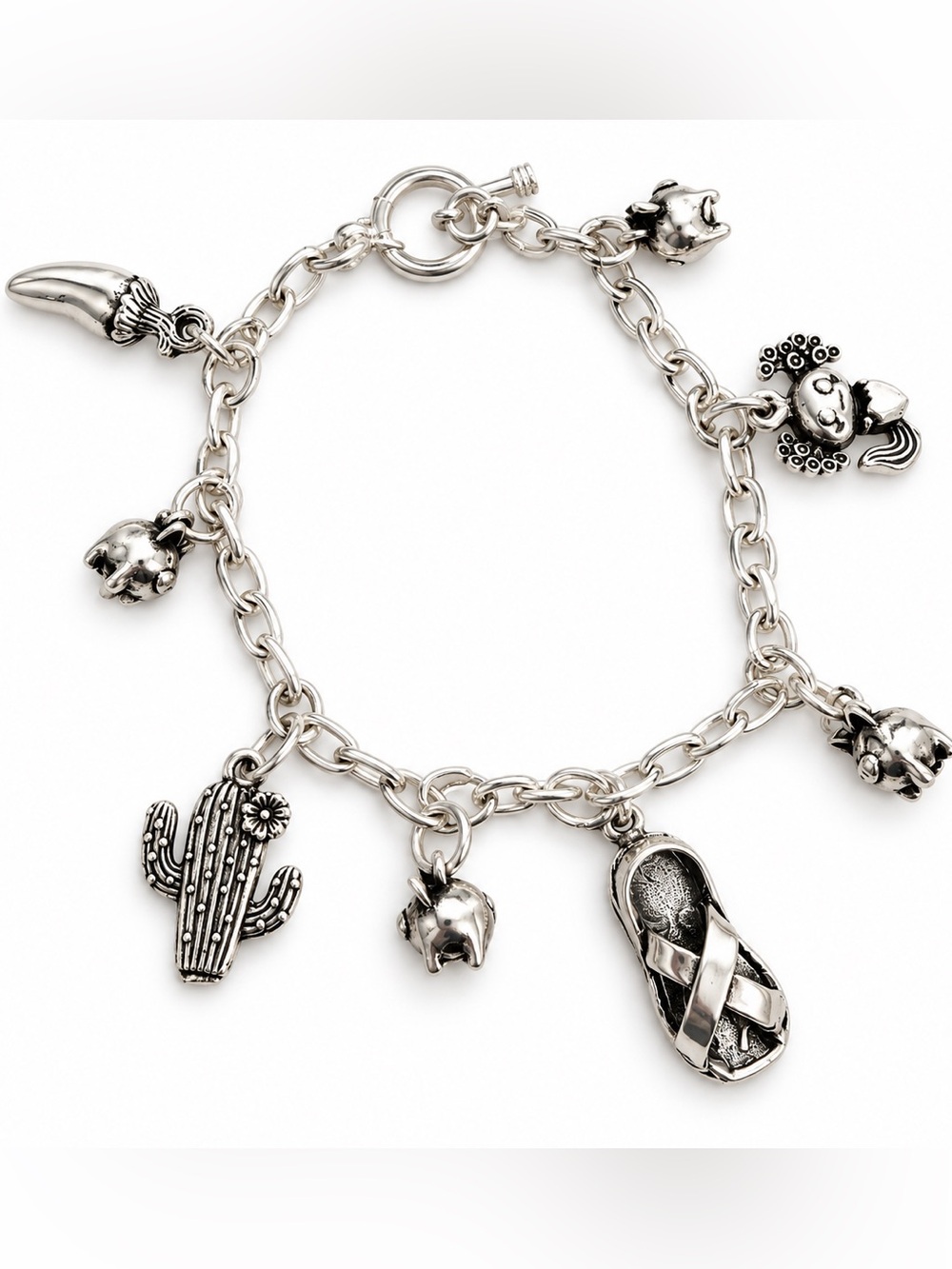 Sterling Silver-Charm Bracelet with Mixed Charms - Silver